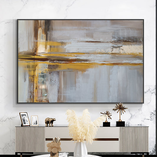 Abstract Geometric Oil Painting With Gold Foils On Canvas  Hand Painted Modern Wall Art Pictures For Living Room,31inx47in,No Frame