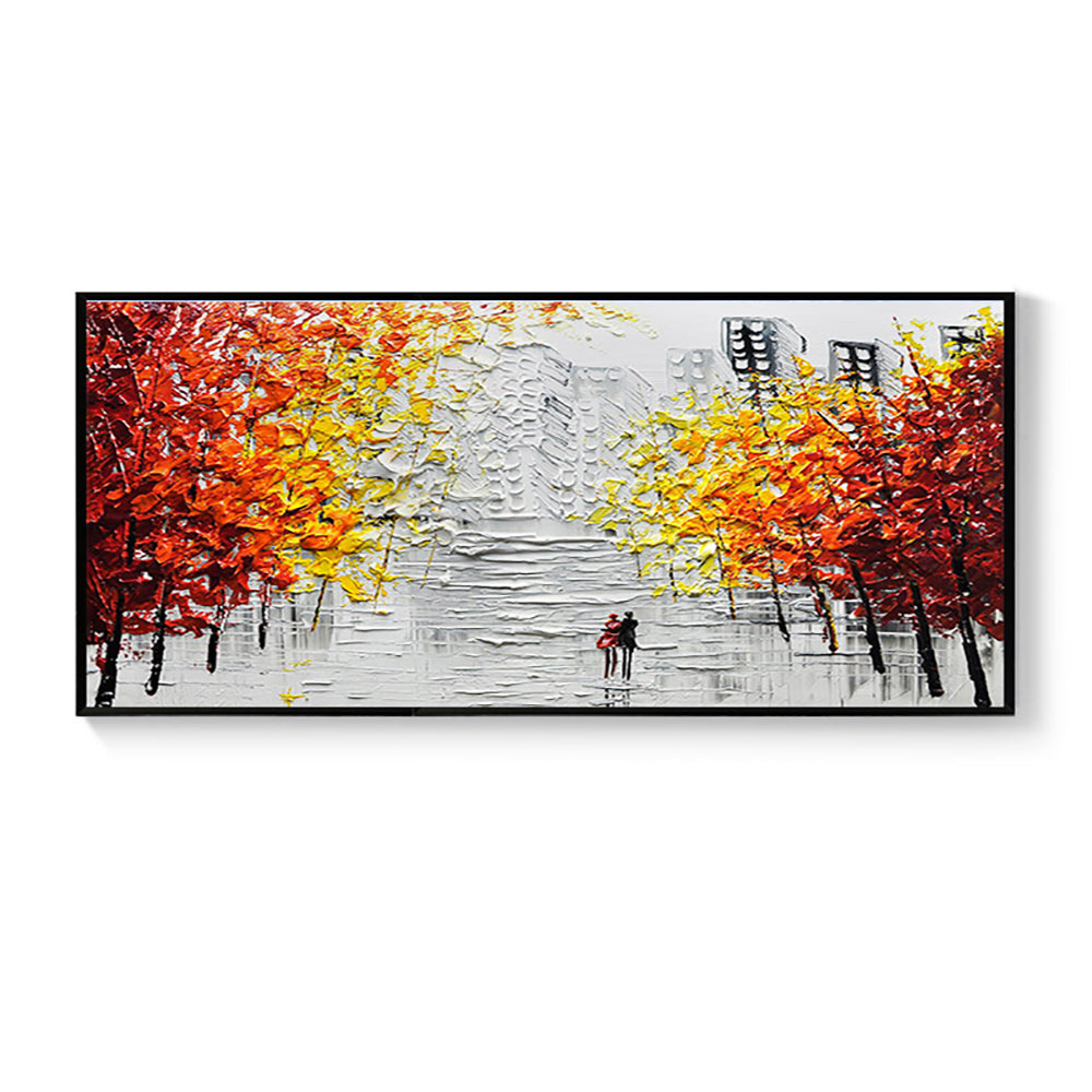 Hand painted Abstract City Building Oil Painting Wall Art Handmade Canvas Painting for Livingroom Home,27inx54in,No Frame