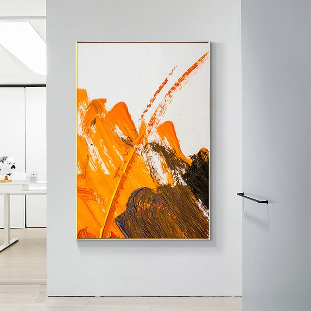 Abstract  Hand Painted Oil Painting On Canvas Coffee With Orange Modern Decorative Wall Art For Living Room,31inx47in,No Frame