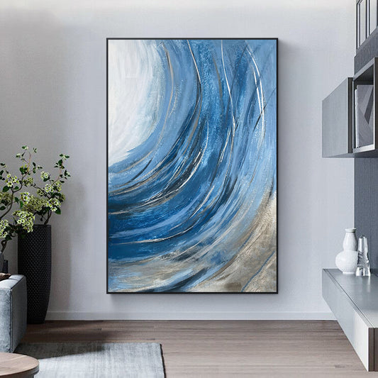 Handmade Blue Oil Painting Texture On Canvas Living Room Restaurant Corridor Luxury Decorative Wall Art Hanging,31inx47in,No Frame
