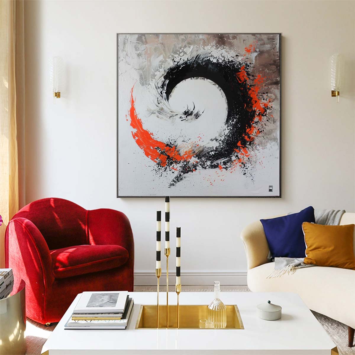 Abstract Handmade Oil Painting Modern Minimalist Home Living Room Decoration Painting,31inx31in,No Frame