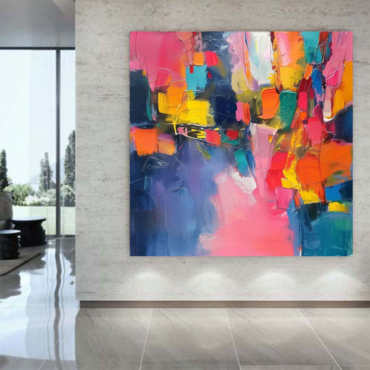 Abstract Handmade Oil Painting Modern Minimalist Home Living Room Decoration Painting,31inx31in,No Frame