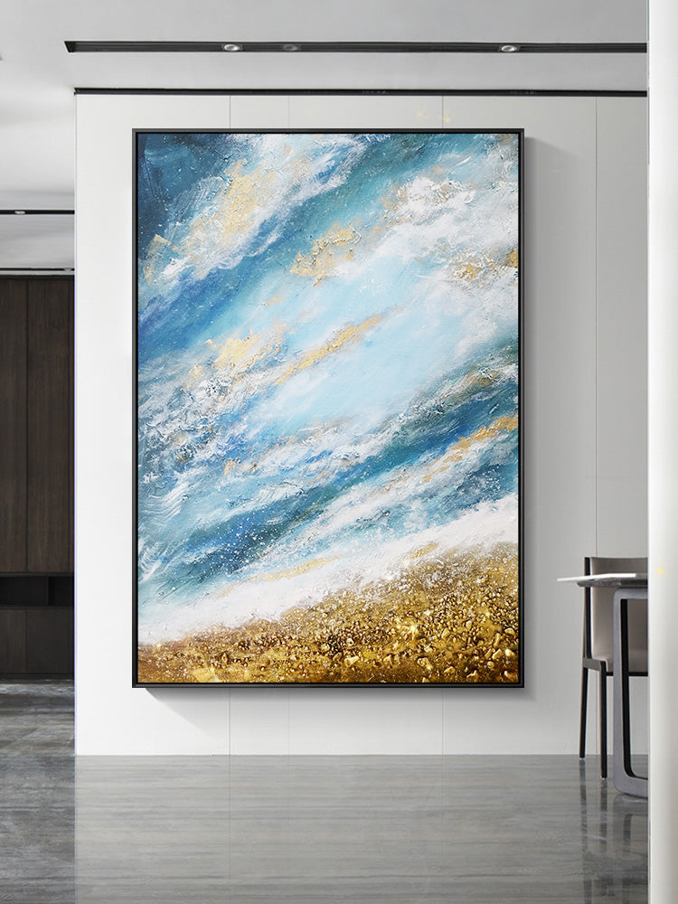 Hand painted Thick Oil Paintings Gold Art On Canvas Unframed Wall Decor For Christmas Gift,31inx47in,No Frame