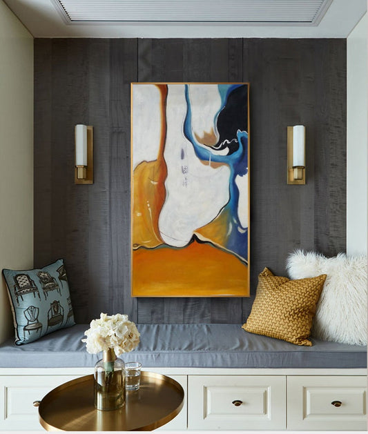 Original Gold Abstract Oil Painting Gold Abstract Painting Gold Abstract Art Gold Abstract Wall Art Abstract Canvas Art Painting27inx54in,No Frame