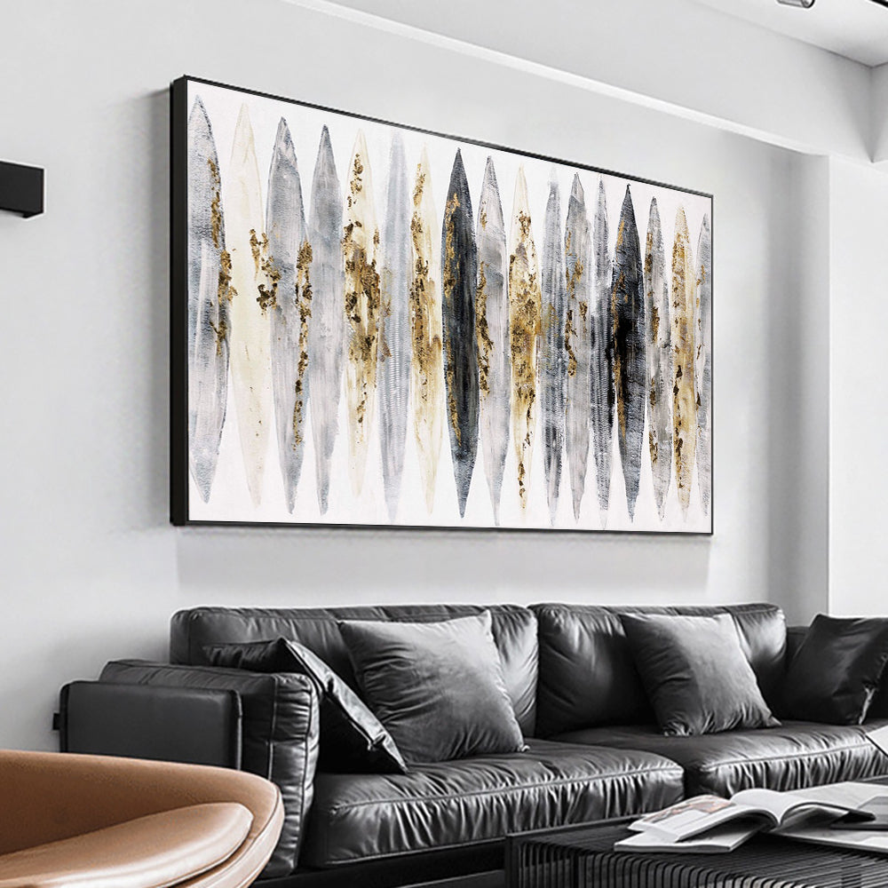 Abstract Grey Black Yellow Oil Painting  Hand Painted On Canvas Modern Landscape Wall Art,27inx54in,No Frame