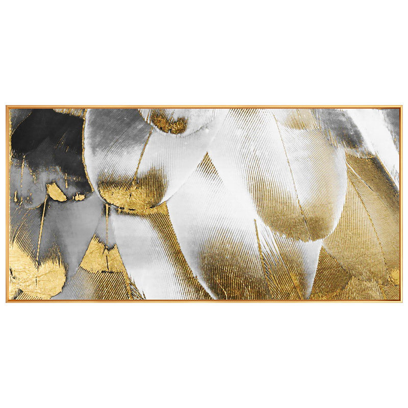 Light Extravagant Gold Feather Banner Abstract Painting Modern Minimalist Substantial Wall Paintings Decorative Painting The Liv27inx54in,No Frame