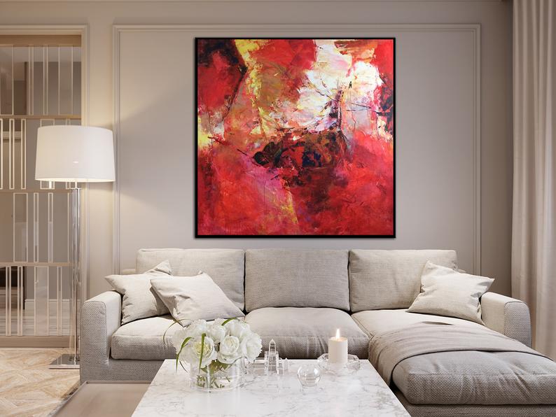 RedWallArtAbstractRedPaintingColorfulPaintingLargeAbstractArtLargeOriginalPaintingArtworkAbstract 31in,No Frame