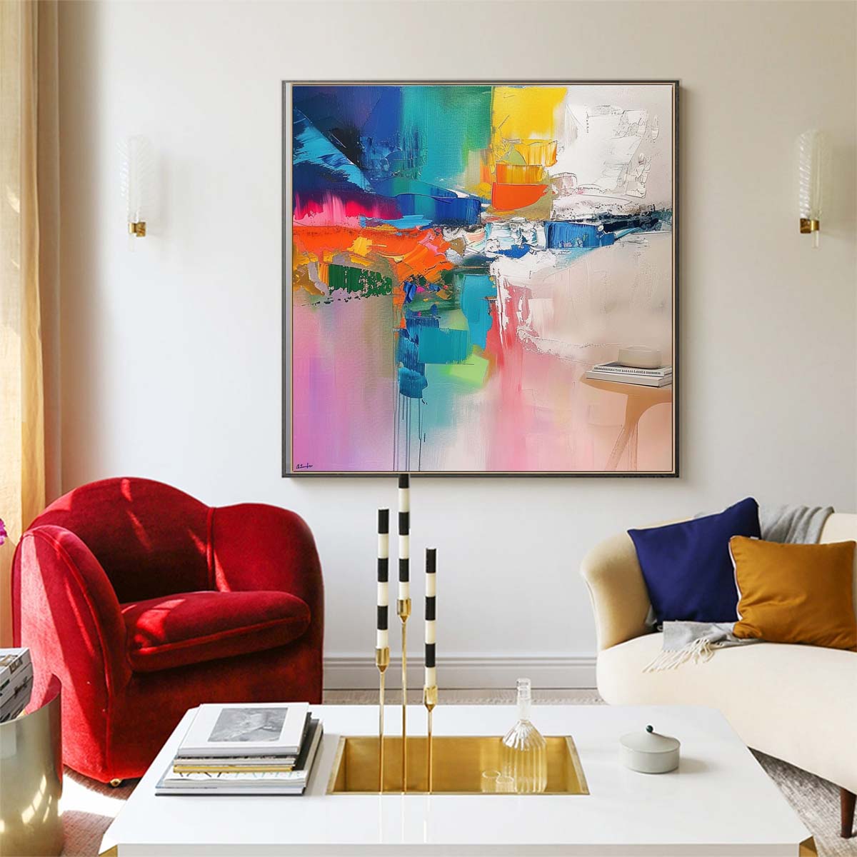 Abstract Handmade Oil Painting Modern Minimalist Home Living Room Decoration Painting,31inx31in,No Frame