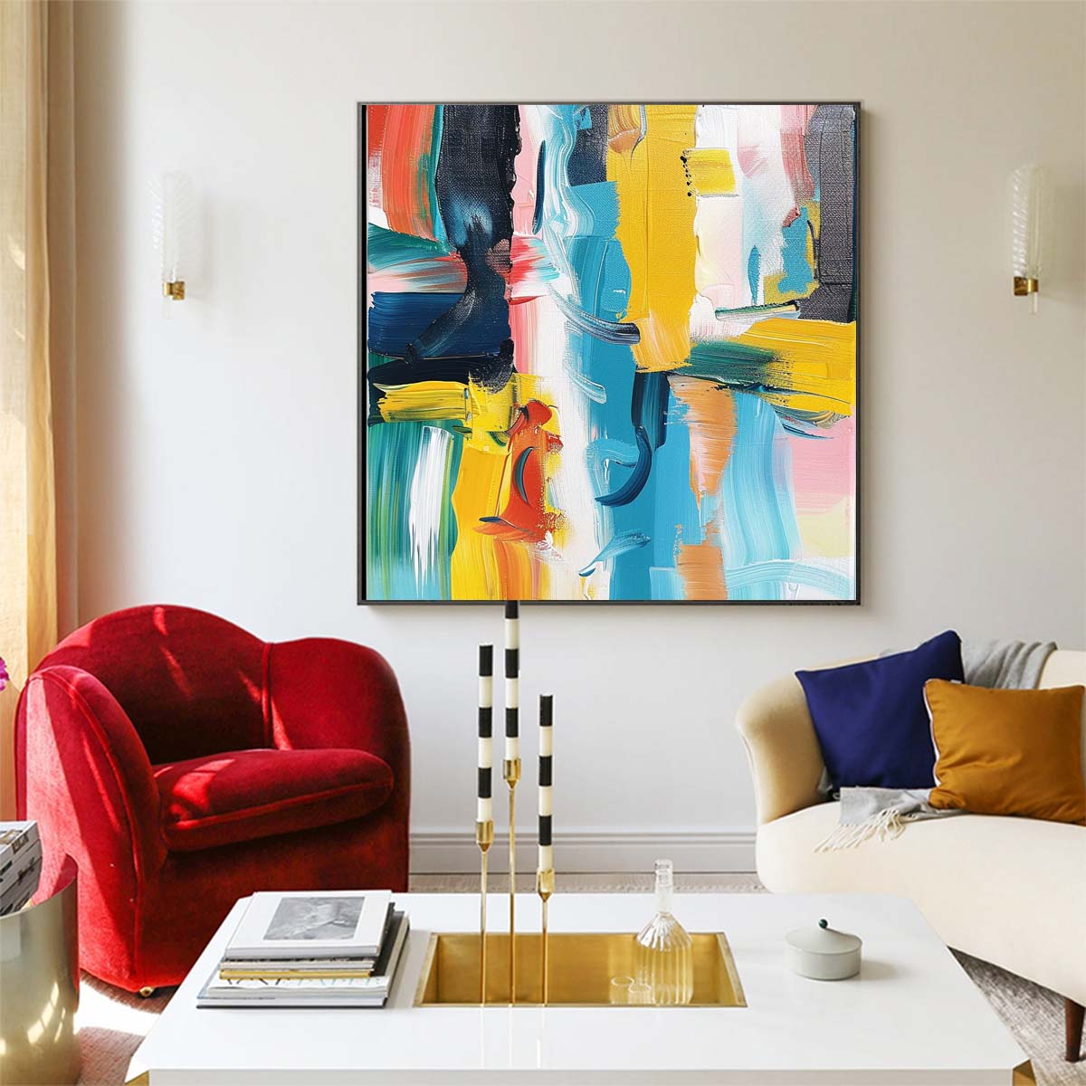 Abstract Handmade Oil Painting Modern Minimalist Home Living Room Decoration Painting,31inx31in,No Frame