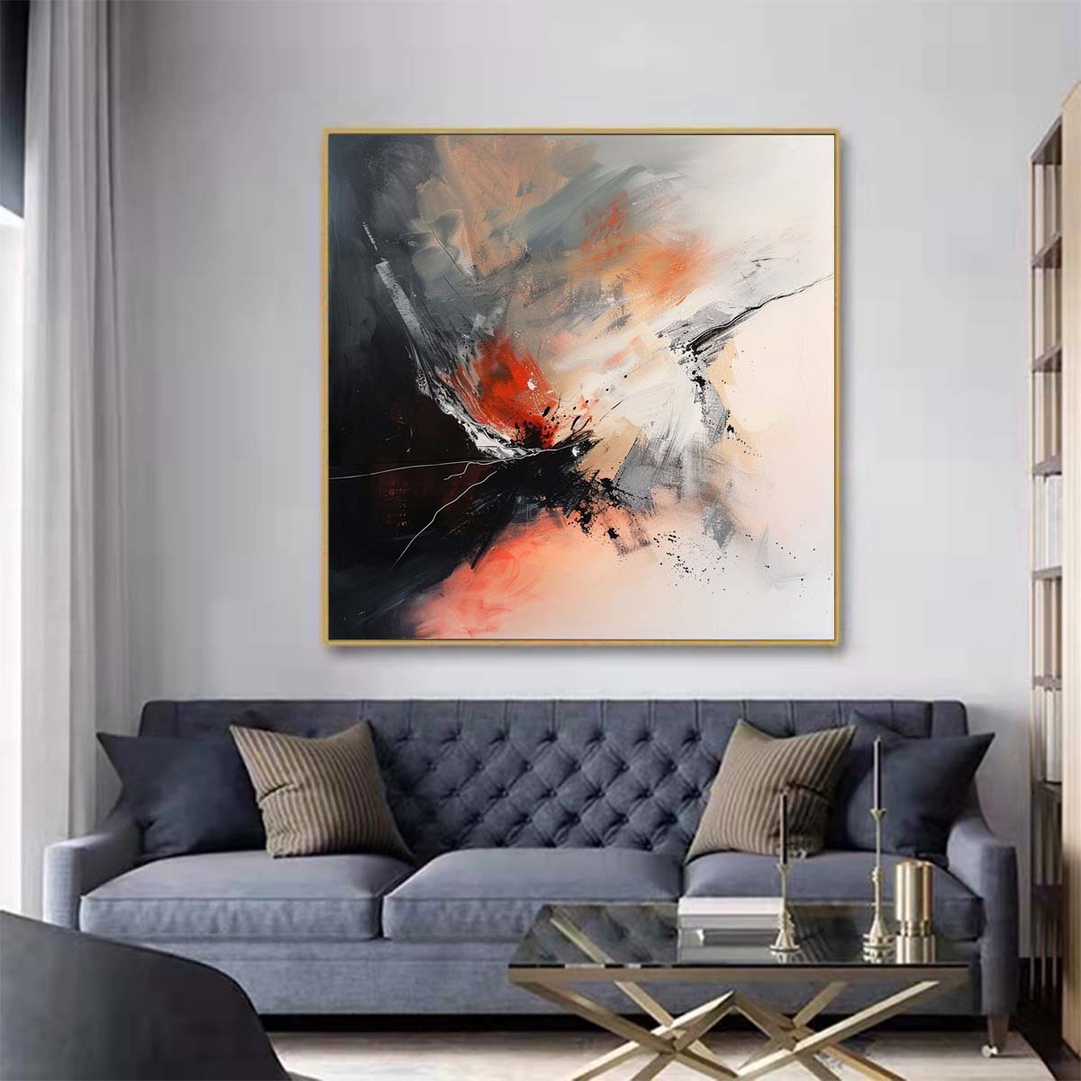 Abstract Handmade Oil Painting Modern Minimalist Home Living Room Decoration Painting,31inx31in,No Frame