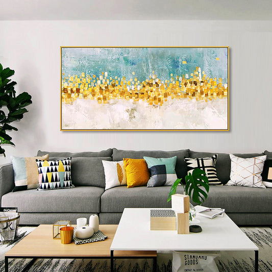 Wall Art  Hand Painted Oil Painting On Canvas Tree Artwork Palette Knife Texture Abstract Golden ,27inx54in,No Frame