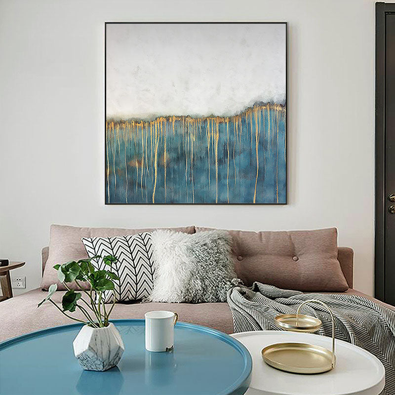 Modern Abstract Blue Ocean Canvas Art Painting Living Room Bedroom Hand painted Home Decoration Large Wall,31inx31in,No Frame
