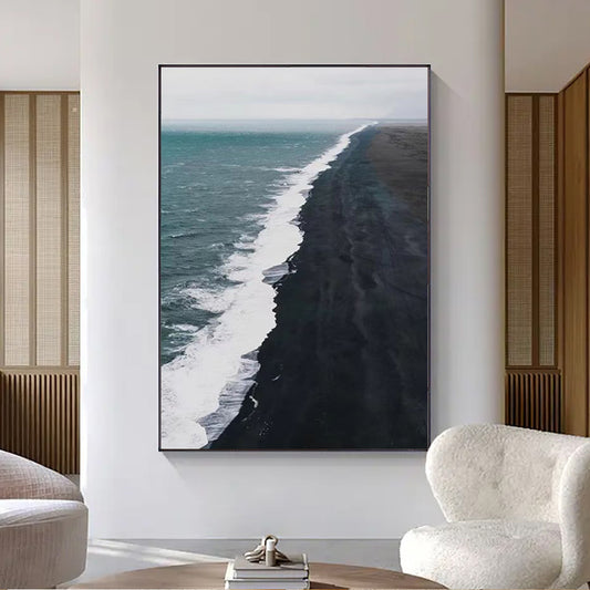 Seascape Scenery Oil Painting Seaside Art Hand Painted Unframed Wall Canvas Art Handmade For Hotel,31inx47in,No Frame