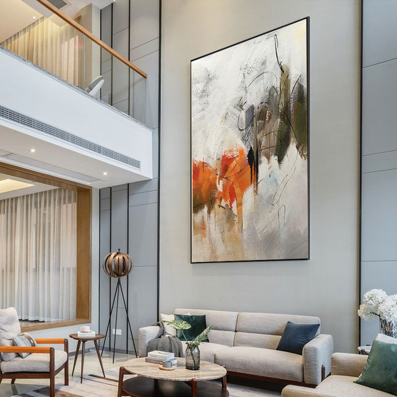 Handmade Orange Oil Painting Large Modern Oil Painting Hand Painted Abstract Painting Living Room Wall Decoration,31inx47in,No Frame
