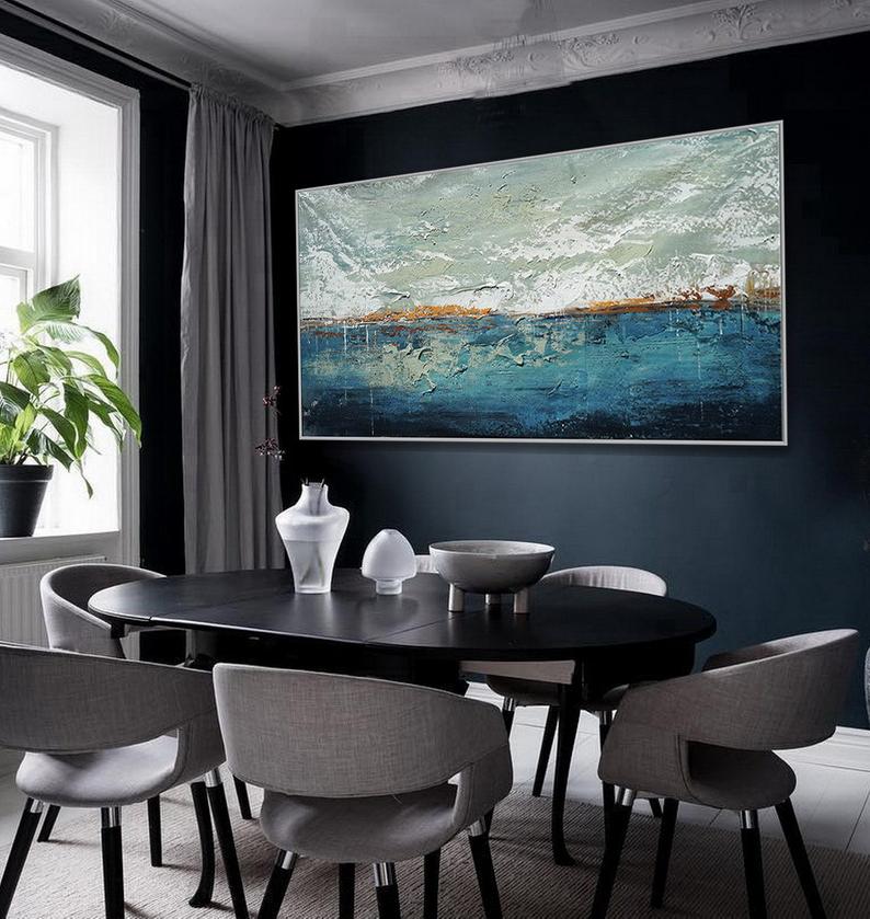 Oversize Texture Modern Artwork Abstract Acrylic Painting Extra Large Wall Art Textured Contemporary Panoramic Canvas Painting 27inx54in,No Frame
