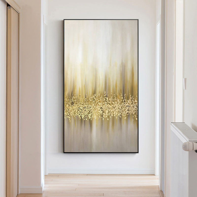 Hand-painted Oil Painting Abstract Gold Leaf Nordic Home Decorative Painting Vertical Version Entrance Hallway Hallway Light Lux27inx54in,No Frame