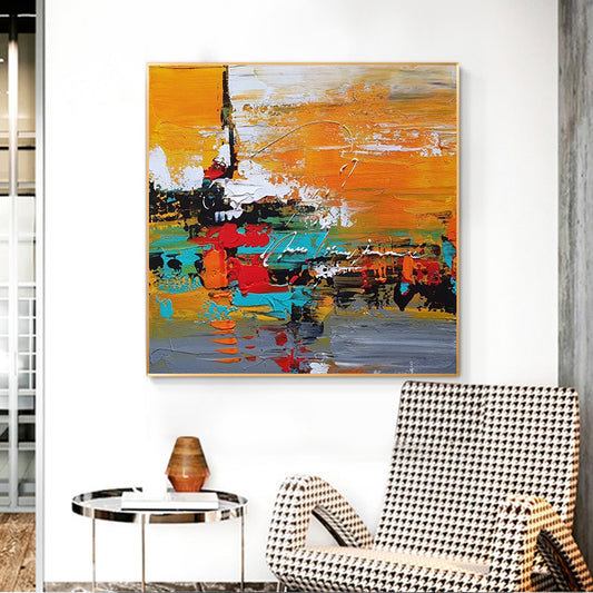 Abstract Hand painted Square Geometric Oil Painting Living Room Bedroom Dining Room Decorative Painting  (Unframed/Rolled)