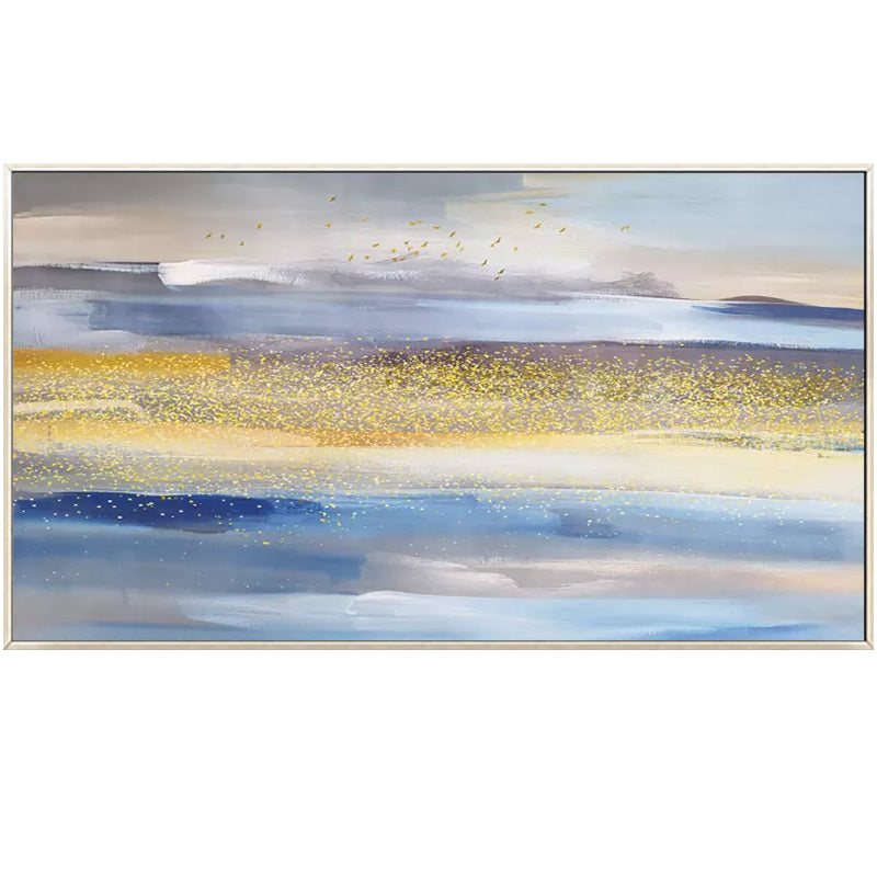 Sea Abstract Oil Painting Handmade Canvas Wall Art Minimalist Modern Living Room Decoration Northern European Style Gold Foil27inx54in,No Frame