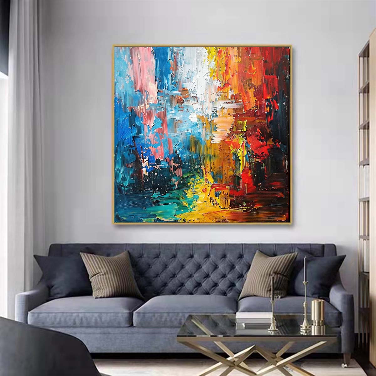 Abstract Handmade Oil Painting Modern Minimalist Home Living Room Decoration Painting,31inx31in,No Frame