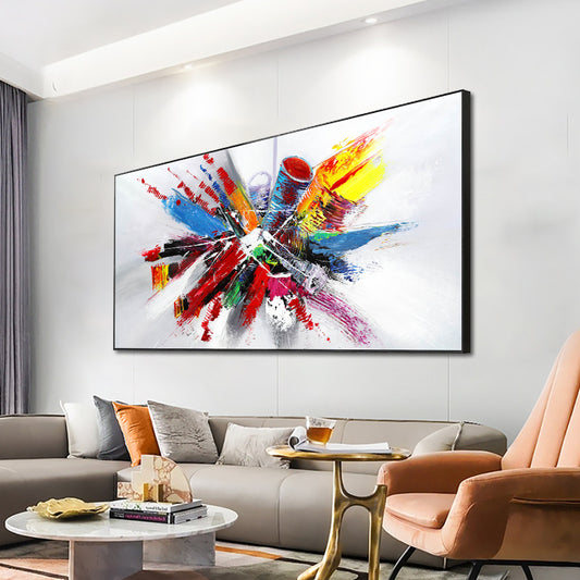 Abstract Textured Red Blue Yellow Oil Painting  Hand Painted On Canvas Modern Nordic Handmade Wall,27inx54in,No Frame