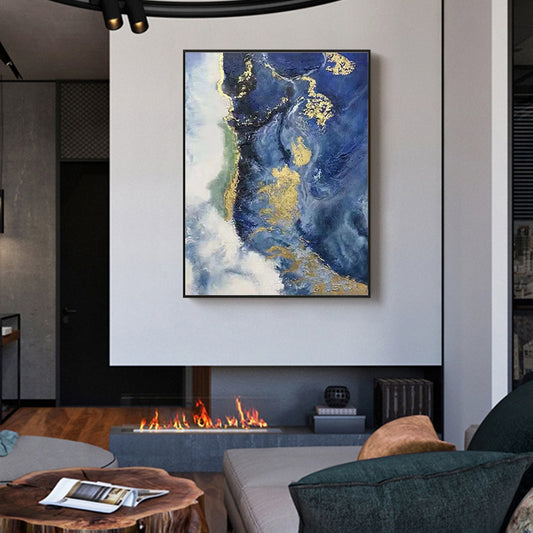 Entrance Decorative Painting Light Luxury Style Large Floor Background Wall Living Room Painting Blue Abstract,31inx47in,No Frame