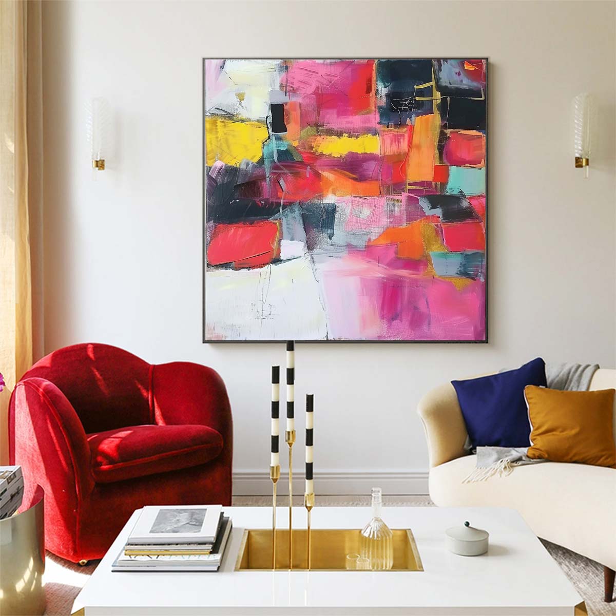 Abstract Handmade Oil Painting Modern Minimalist Home Living Room Decoration Painting,31inx31in,No Frame