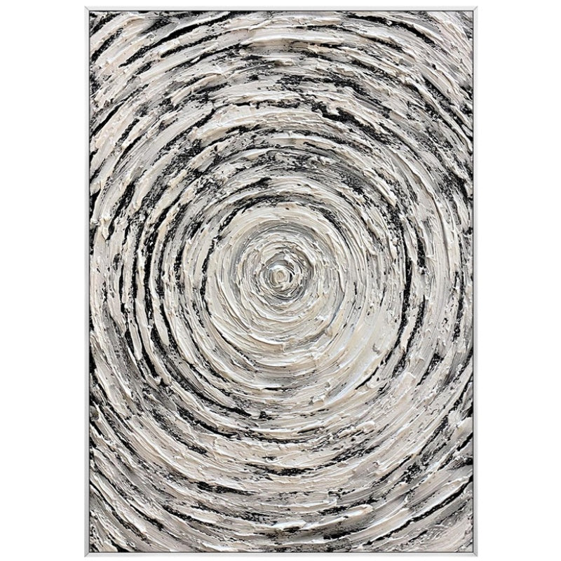 Hand Drawn Black White Abstract Oil Painting Circle Texture On Canvas Living Room Restaurant Home Decor,31inx47in,No Frame