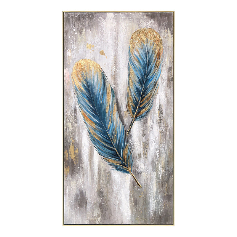 Modern Hand painted Oil Painting Decoration Vertical Prints Feather Decorative Painting Home Hanging Painting Wall Art,27inx54in,No Frame