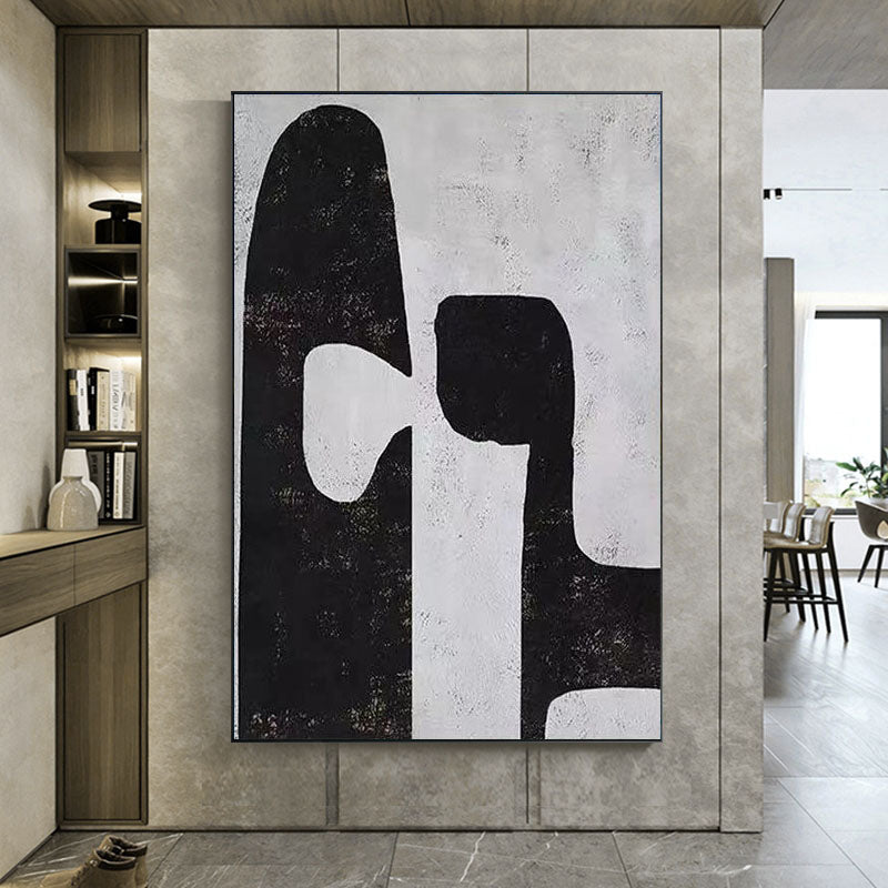 Handmade Abstract Painting on Canvas Black and White Painting Modern Art Hotel Decoration Painting Wall Art,31inx47in,No Frame