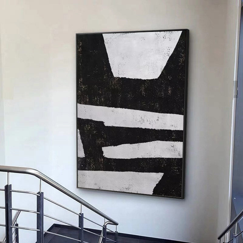 Handmade Abstract Painting on Canvas Black and White Painting Modern Art Hotel Decoration Painting Wall Art,31inx47in,No Frame