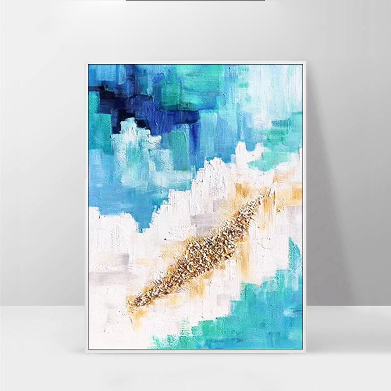 Gold Foil Abstract Oil Painting On Canvas Handmade Acrylic Artwork Canvas Modern Office Decor ,31inx47in,No Frame