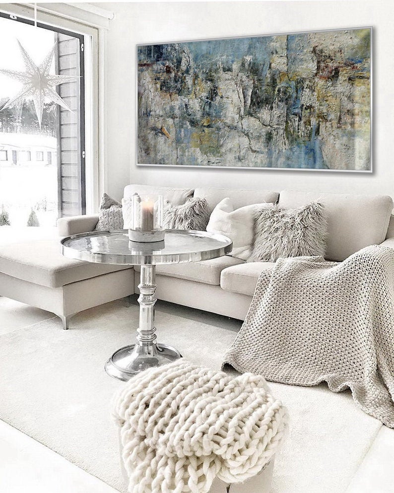 Panoramic Modern Artwork Large Abstract Office Living Room Decor Contemporary Textured Wall Art Abstract Oil Painting On Canvas27inx54in,No Frame