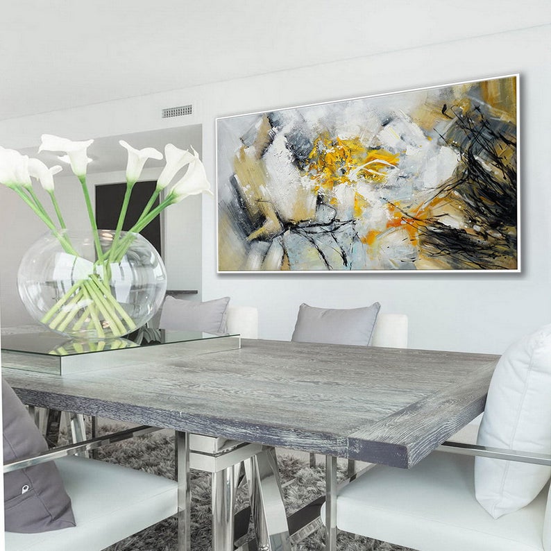 Modern Contemporary Artwork Oversize Panoramic Extra Large Wall Art Horizontal Texture Canvas Art Abstract Acrylic Painting27inx54in,No Frame