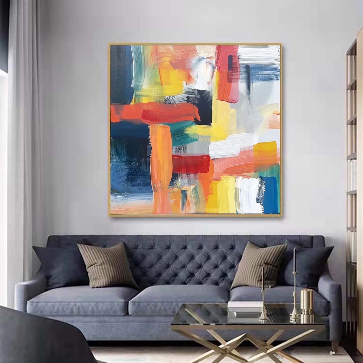 Abstract Handmade Oil Painting Modern Minimalist Home Living Room Decoration Painting,31inx31in,No Frame