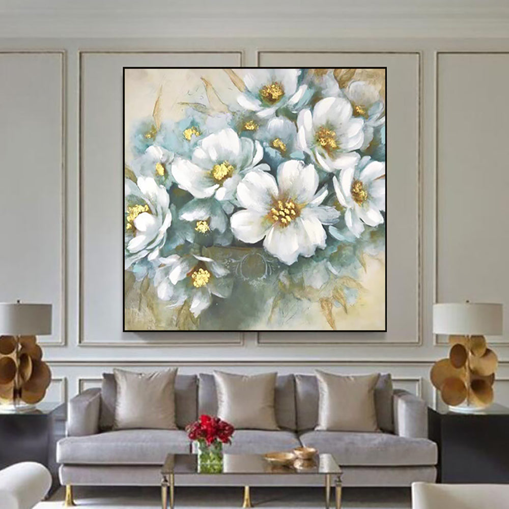 Abstract Flower Paintings Hand Painted Modern Canvas Oil Painting Wall Art Pictures Handmde Paintings Artwork Living,31inx31in,No Frame