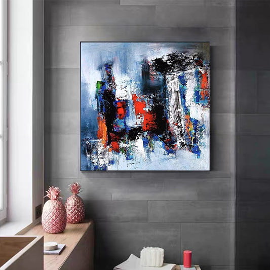 Simple and Modern Hand painted Abstract Oil Painting Light Luxury Living Room Bedroom Decoration Painting Blue,31inx31in,No Frame