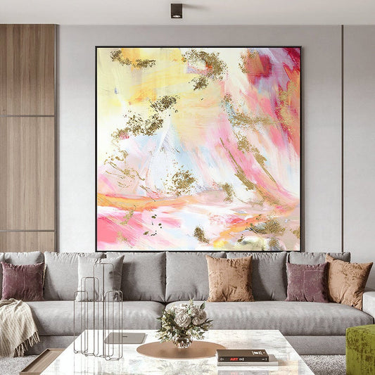 Large Pink Abstract Painting Pink Textured Painting Colorful Wall Paintings Gold Leaf Painting Blush Pink Wall Art Home Decor31in,No Frame