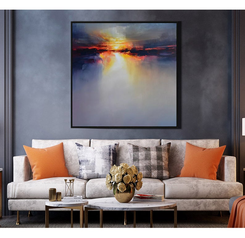 SunsetPaintingLandscapeCanvasPaintingCloudPaintingSkyAbstractPaintingOversizeWallArtGoldArtColorful 31in,No Frame