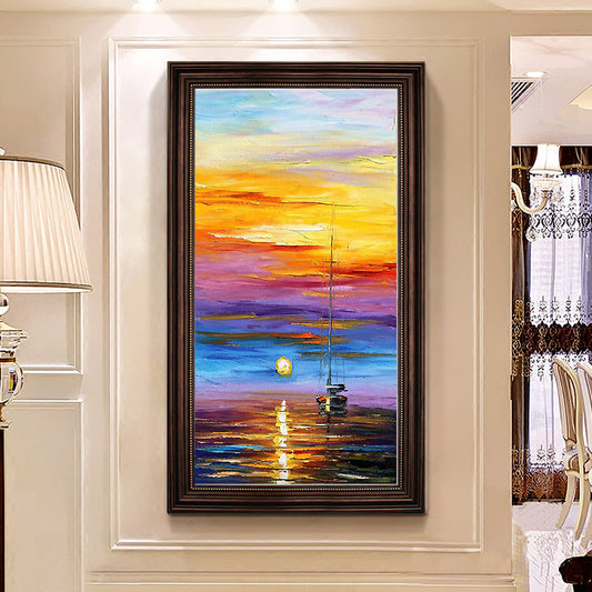 Hand-painted Oil Painting Decorative Painting Sunrise Paintings Continental Entrance Penthouse Floor Hollow Booming Large Mural27inx54in,No Frame