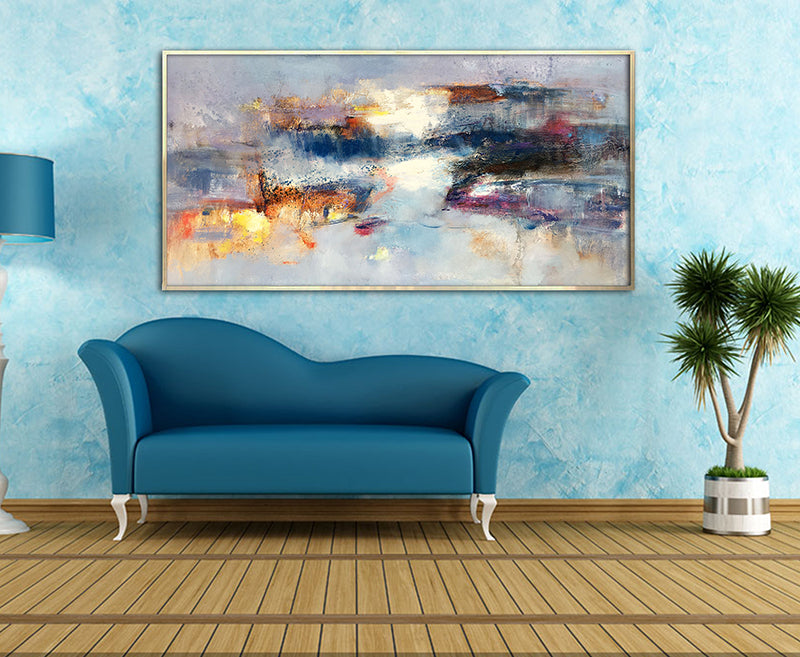 Textured Oil Painting Large Abstract Art Minimalist Painting Canvas Art Oversized Horizontal Painting Thick Canvas Painting27inx54in,No Frame