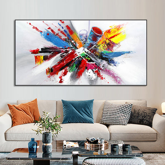 Abstract Textured Red Blue Yellow Oil Painting  Hand Painted On Canvas Modern Nordic Handmade Wall,27inx54in,No Frame