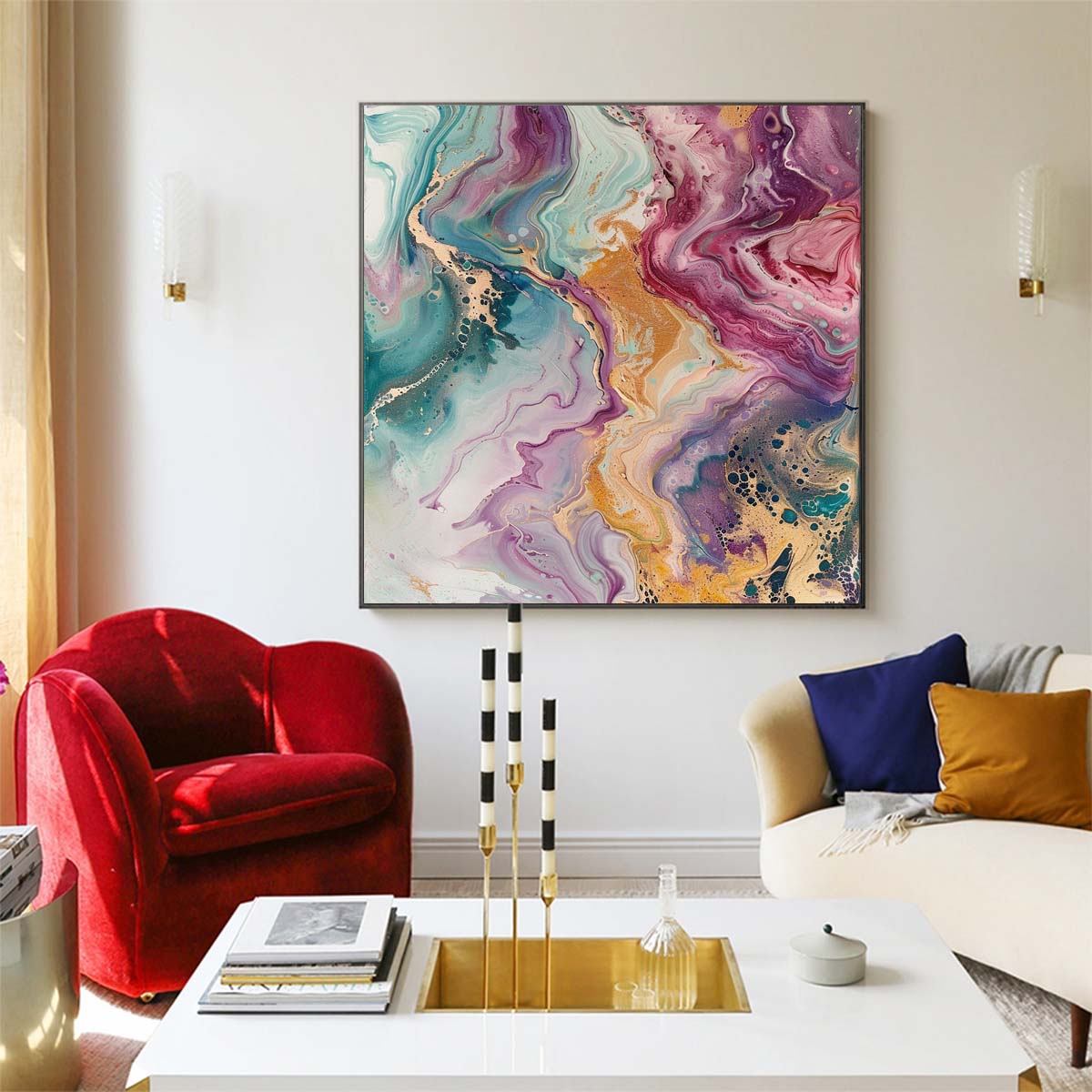 Abstract Handmade Oil Painting Modern Minimalist Home Living Room Decoration Painting,31inx31in,No Frame