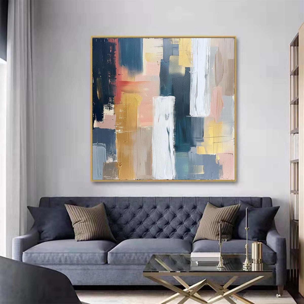 Abstract Handmade Oil Painting Modern Minimalist Home Living Room Decoration Painting,31inx31in,No Frame