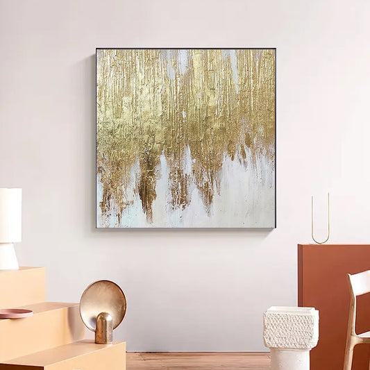 Gold Foil Abstract Wall Posters For Home Decoration Hand Painted Oil Painting On Canvas Hanging,31inx31in,No Frame