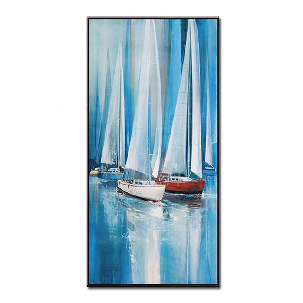 Sailing Boat On The Sea Handpainted Wall Art Home Decor Picture Modern Oil Painting On Canvas ,27inx54in,No Frame