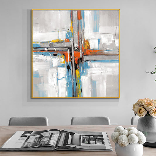Abstract Coloful Geometric  Hand Painted Oil Painting On Canvas Minimalist Modern Wall Art Paintings,31inx31in,No Frame