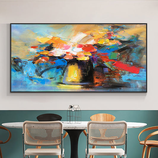 Abstract Textured Bright Colorful Oil Pianting On Canvas  Hand Painted Modern Decorative Wall Art Picture,27inx54in,No Frame