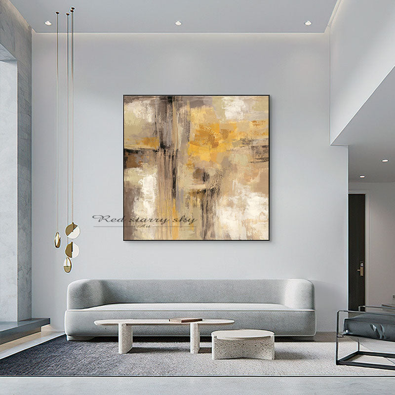 #800Handmade Abstract Golden Simple Pretty Canvas Oil Painting Wall Art Picture For Living Room Aisle Modern,31inx47in,No Frame