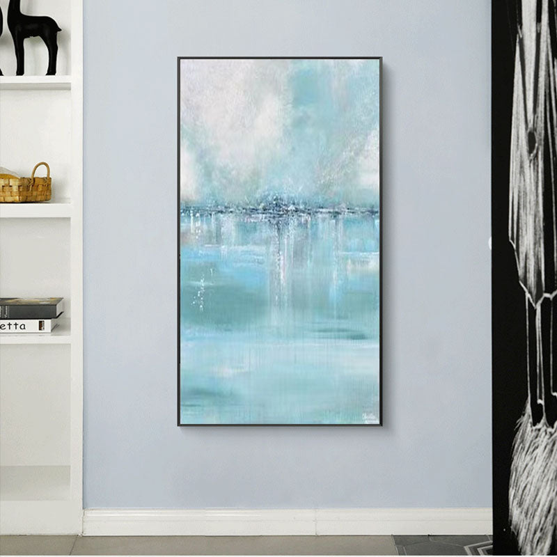 Handmade Blue Sky Canvas Painting Modern Ocean Seascape Artwork Oil Painting Art Decoration mural,27inx54in,No Frame