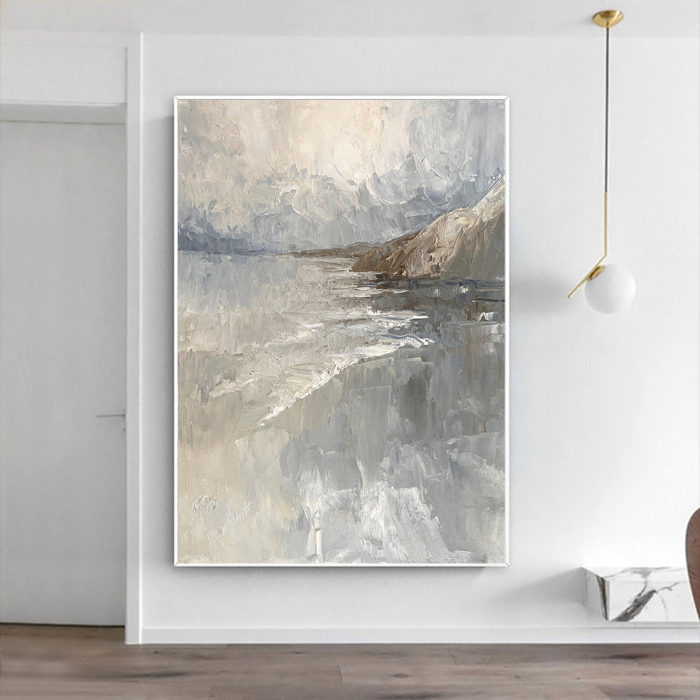 #1070Handmade Abstract Landscape Oil Painting Seascape Modern Wall Art On Canvas Thick Textured For Living Room ,31inx47in,No Frame